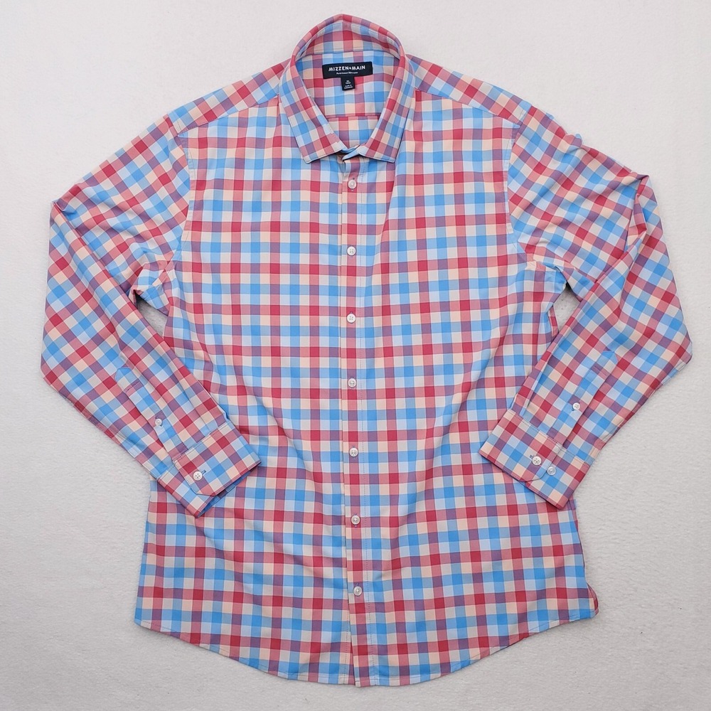Mizzen Main Shirt Mens Extra Large Red Blue Leeward Gingham Performance Golf